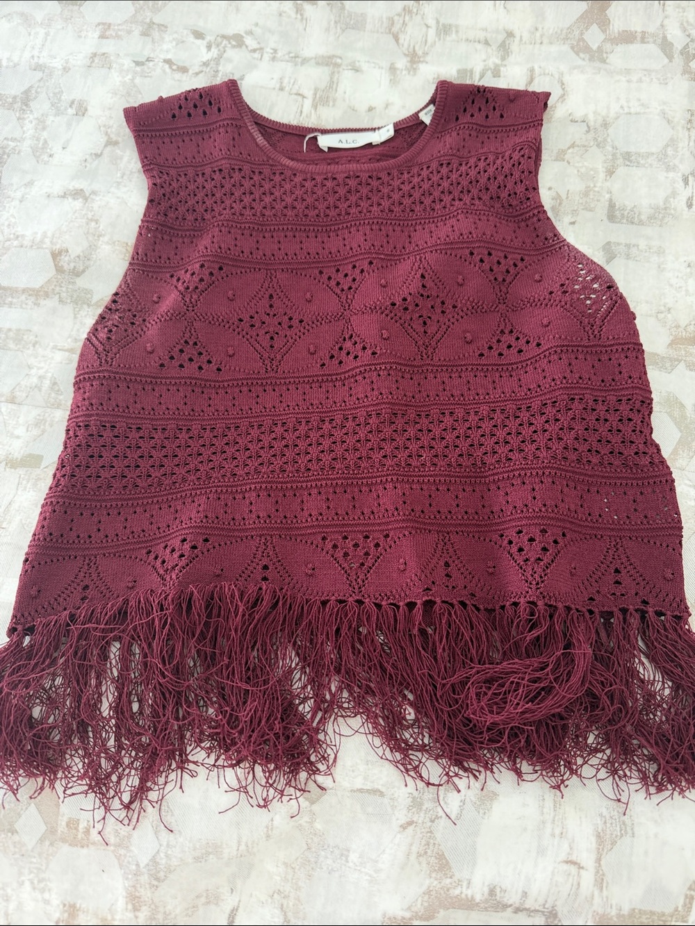 A.L.C. Wine Crochet Fringe Tank Top